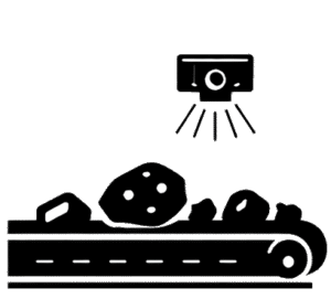 Oversized rock and boulder detection system monitoring material on a conveyor belt before the primary crusher